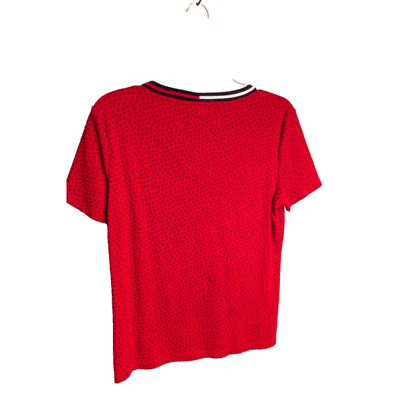 Tommy Hilfiger Logo Women's Top XL Red Polka Dot Short Sleeve V Neck Tee Shirt - Picture 3 of 3